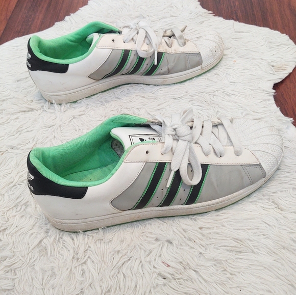 Men's Adidas Superstars Gray Black and Lime Green - Picture 5 of 5
